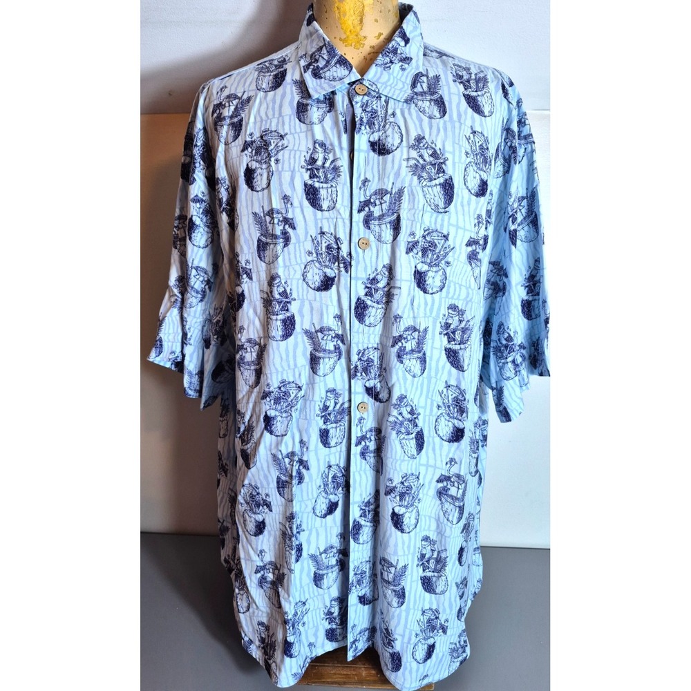 Tommy Bahama Mens Veracruz Cay Hawaiian Shirt Blue Birds on Coconut Drinks 2XLB